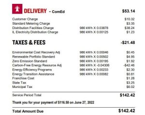 This consumer bill shows a $42.46 credit under the Carbon-Free Energy Resource Adjustment.