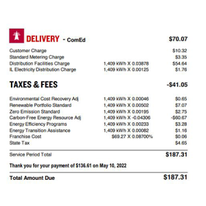 This consumer bill shows a $60.67 credit under the Carbon-Free Energy Resource Adjustment.